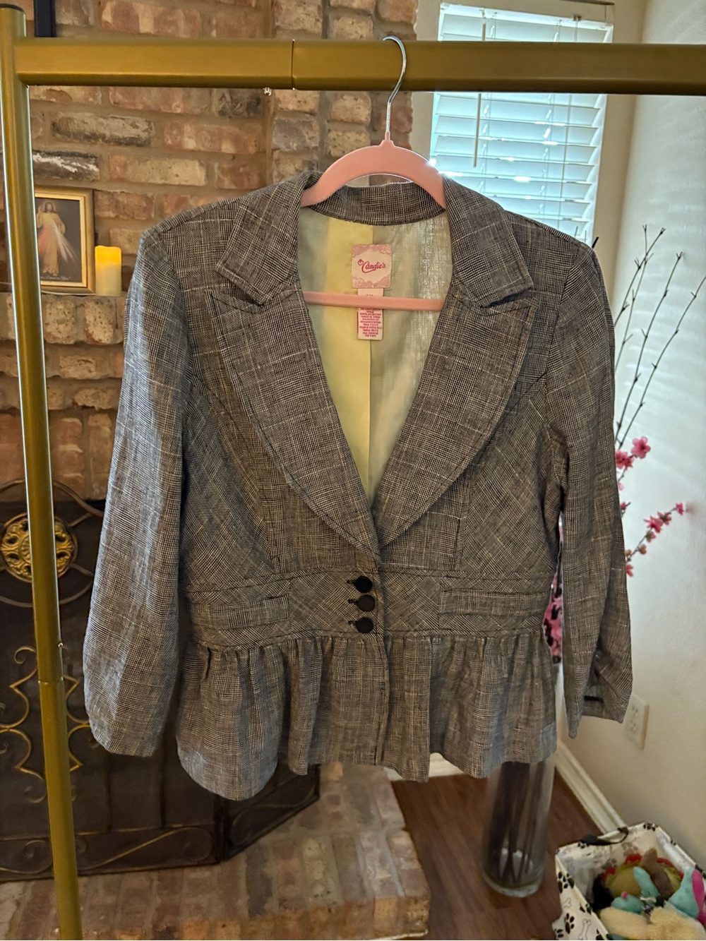 XL Candie's Gray Textured Peplum Blazer Jacket